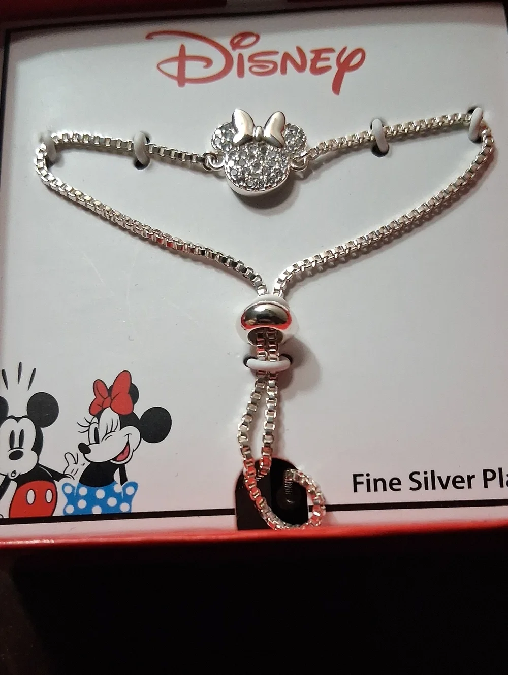 Disney Silver Plated Minnie Mouse Crystal Slider Bracelet - Silver